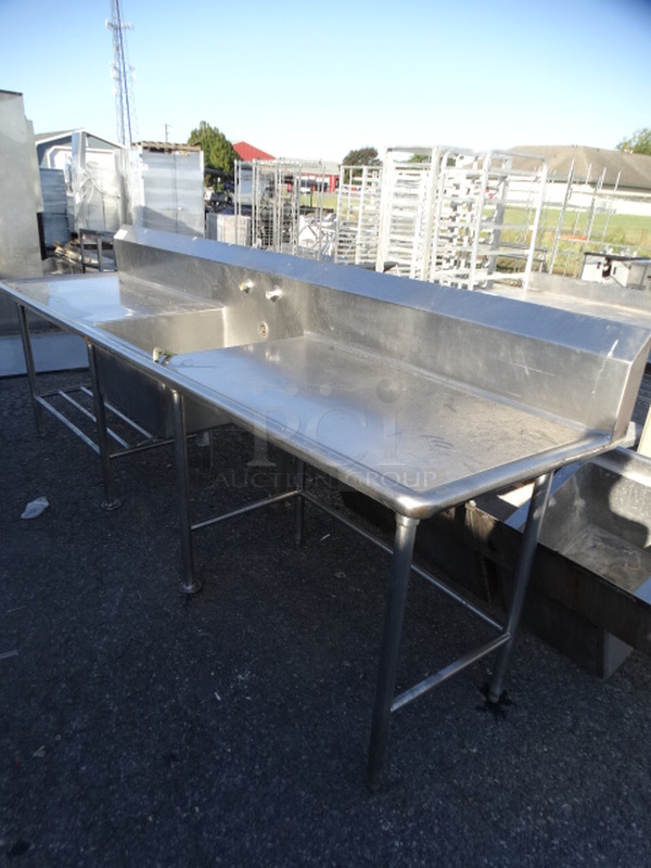 Stainless Steel Single Bay Sink w/ Dual Drainboards. 141x30x46. Bay 24x24x12