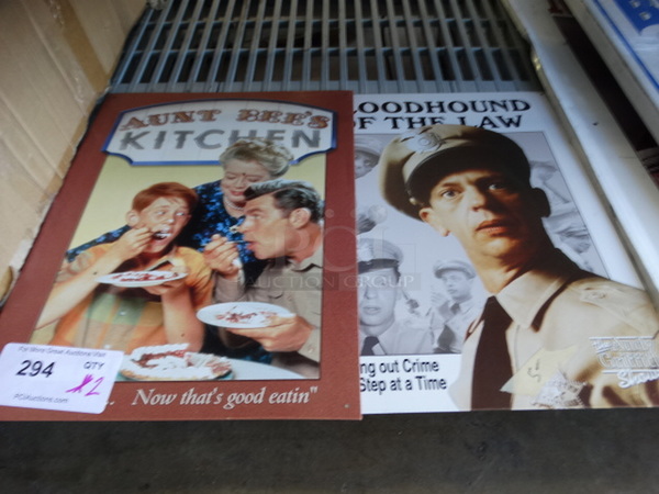 2 Metal Pictures; Aunt Bee's Kitchen and Bloodhound of the Law. 12.5x16.5. 2 Times Your Bid!