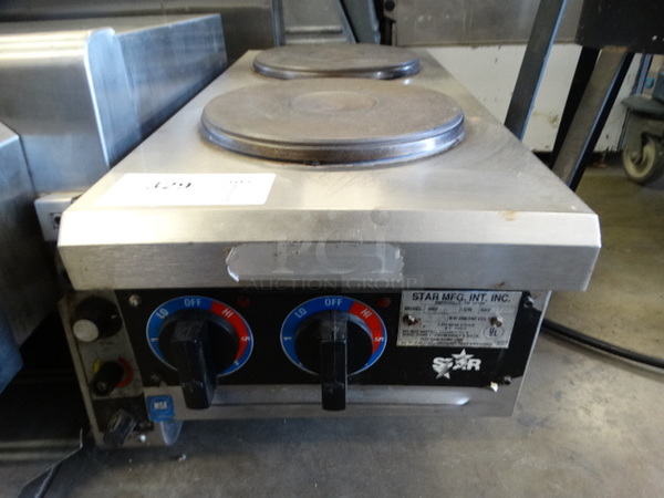 NICE! Star Model 502 Stainless Steel Commercial Countertop Electric Powered 2 Burner Range. 208/240 Volts, 1 Phase. 12x26x13