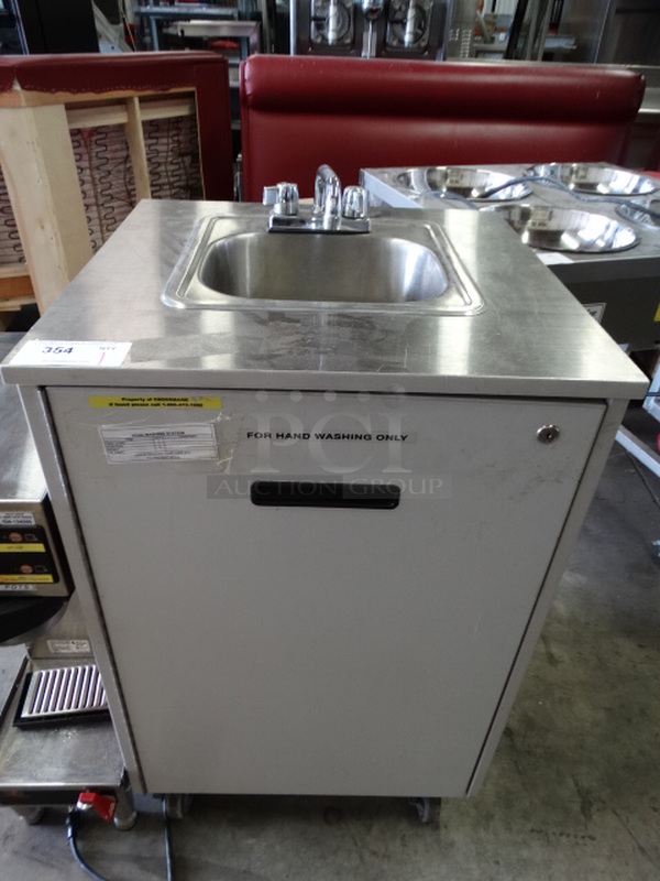 Stainless Steel Commercial Sink w/ Faucet and Handles on Commercial Casters. 24x24x37
