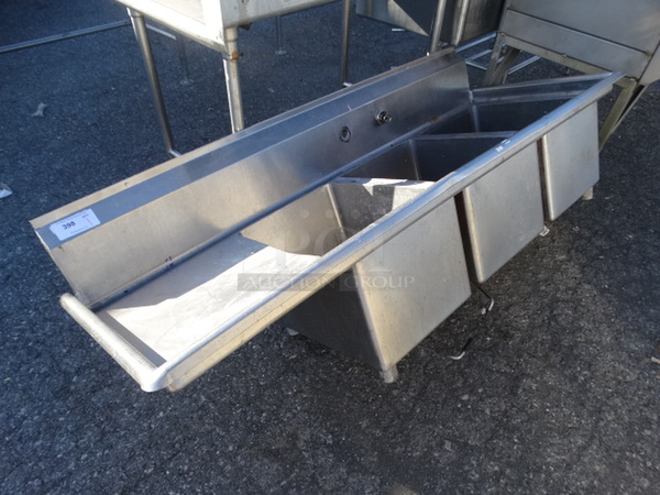 Stainless Steel 3 Bay Sink w/ Left Side Drainboard. 71x27x30