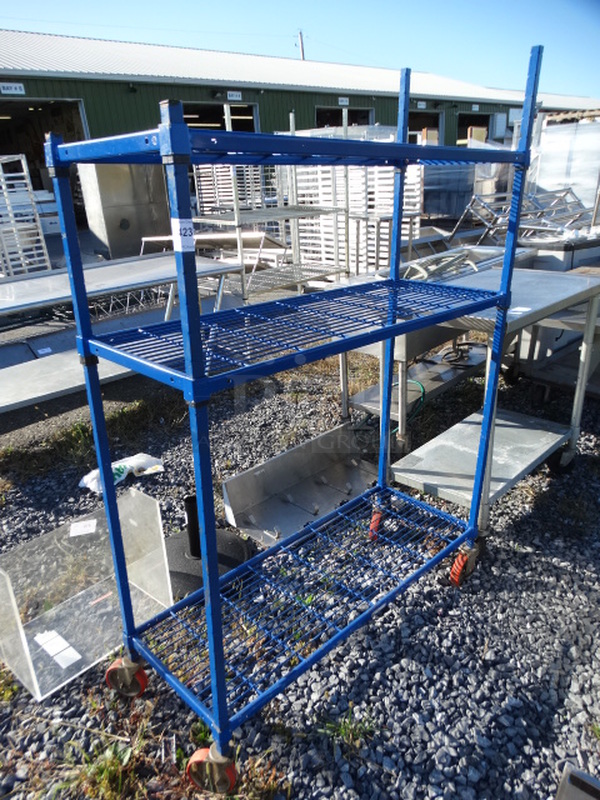 Blue Metal 3 Tier Shelving Unit. 48x18x68. BUYER MUST DISMANTLE. PCI CANNOT  DISMANTLE FOR SHIPPING. PLEASE CONSIDER FREIGHT CHARGES. 