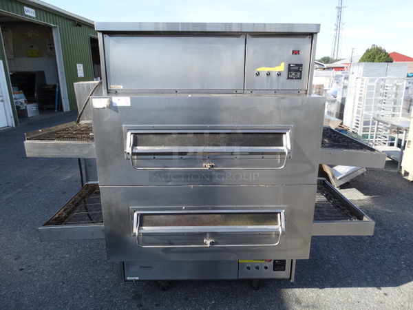 2 GORGEOUS! Middleby Marshall Model PS360S Stainless Steel Commercial Gas Powered Conveyor Pizza Ovens on Commercial Casters. 91x46x82. 2 Times Your Bid!