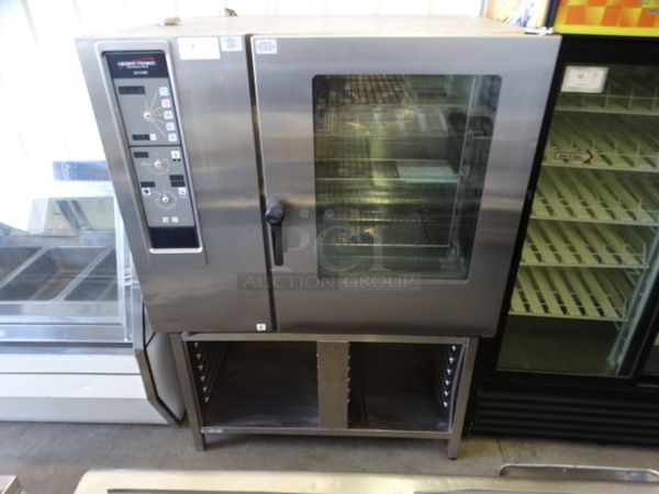 BEAUTIFUL! Henny Penny Model MCS1020 Stainless Steel Commercial Electric Powered Combi Convection Oven w/ Lower Pan Rack. 208-240 Volts, 3 Phase. 50x41x70