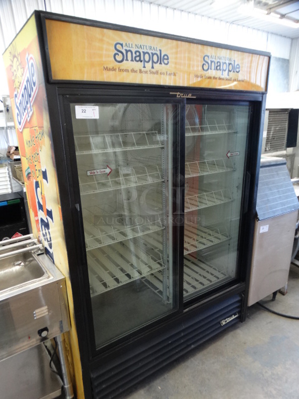 NICE! 2003 True Model GDM-47 Commercial 2 Door Reach In Cooler Merchandiser w/ Poly Coated Racks. 115 Volts, 1 Phase. 54x30x79. Tested and Working!
