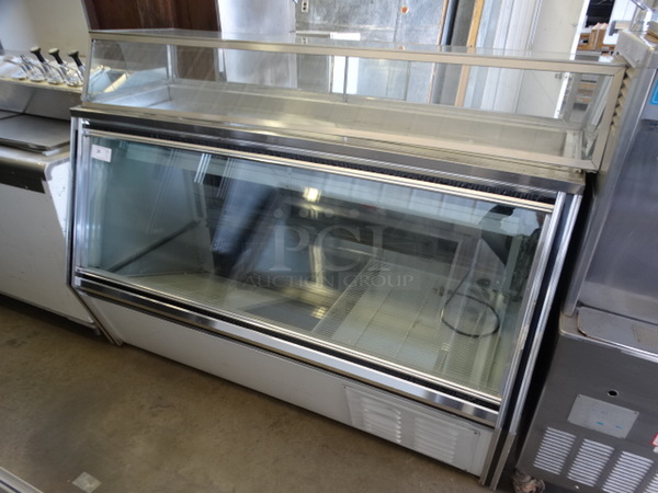 NICE! Metal Commercial Floor Style Merchandiser Display Case. 72x34x55. Tested and Powers On But Does Not Get Cold 