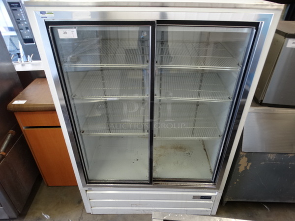 NICE! Puffer Hubbard Metal Commercial 2 Door Reach In Cooler Merchandiser w/ Poly Coated Racks. 53x31x76. Tested and Working!