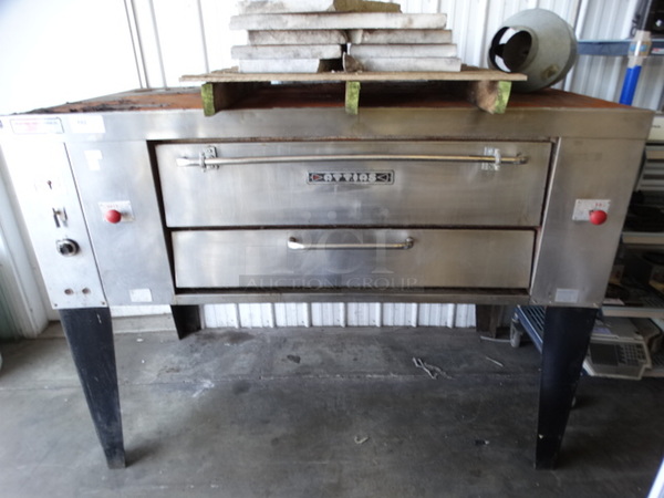 FANTASTIC! Attias Model JS-6-18 Stainless Steel Commercial Natural Gas Powered Single Deck Pizza Oven on Metal Legs. Comes w/ Stones! 200,000 BTU. 78.5x44x59
