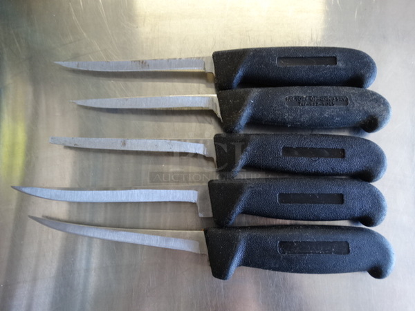 5 SHARPENED Metal Boning Knives. Includes 11