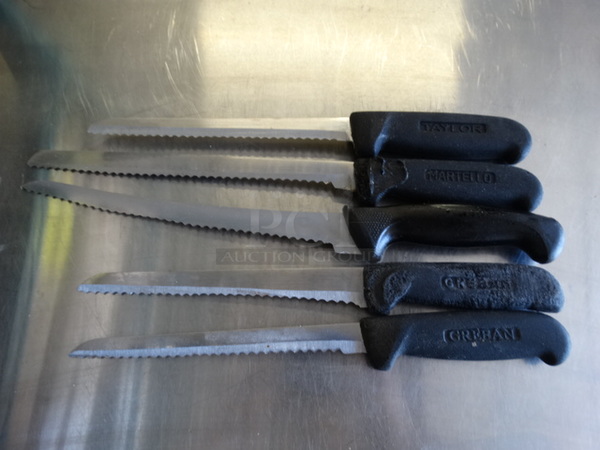 5 SHARPENED Metal Serrated Bread Knives. Includes 13