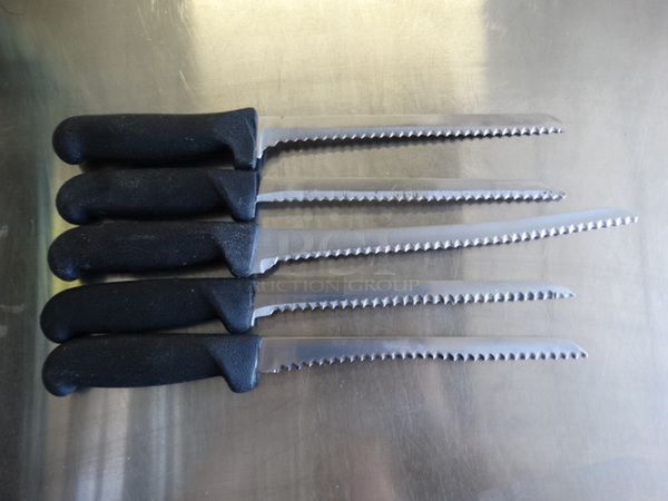 5 SHARPENED Metal Serrated Bread Knives. Includes 13