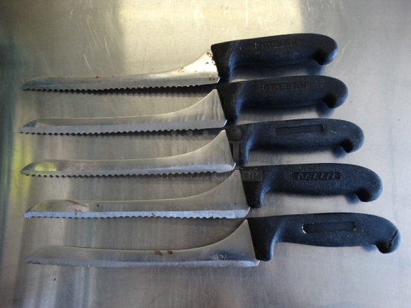 5 SHARPENED Metal Serrated Bread Knives. Includes 14
