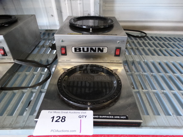 NICE! 2007 Bunn Model WL2 Stainless Steel Commercial Countertop 2 Burner 2 Tier Coffee Pot Warmer. 120 Volts, 1 Phase. 8x18x5. Tested and Working!