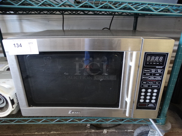 Emerson Chrome Finish Countertop Microwave Oven w/ Plate. 22x17x13
