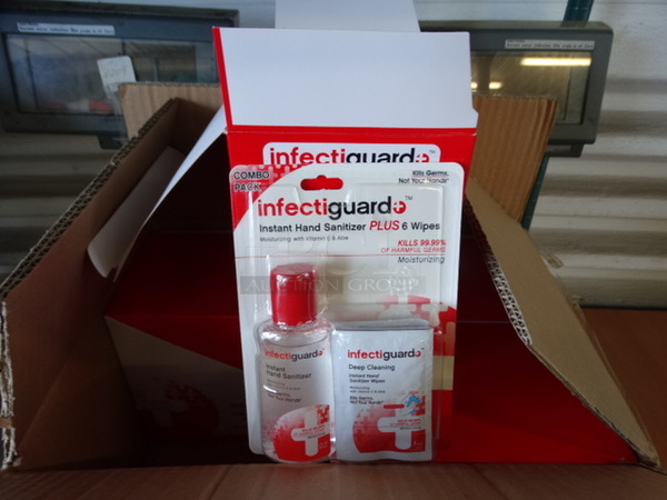 24 BRAND NEW IN BOX! Infectiguard Instant Hand Sanitizer Bottles Plus Wipes. 24 Times Your Bid!