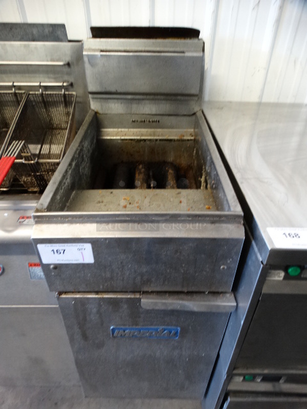 GREAT! Imperial Stainless Steel Commercial Floor Style Gas Powered Deep Fat Fryer on Commercial Casters. 15.5x31x46