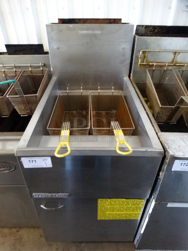AWESOME! MagiKitch'n Stainless Steel Commercial Gas Powered Deep Fat Fryer w/ 2 Metal Fry Baskets. 150,00 BTU. 20x35x47