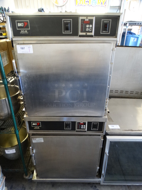 2 GREAT! BKI Model GO-36 Stainless Steel Commercial WhisperFlo Cook and Hold Ovens on Commercial Casters. 208/240 Volts, 1 Phase. 31x35x67. 2 Times Your Bid!