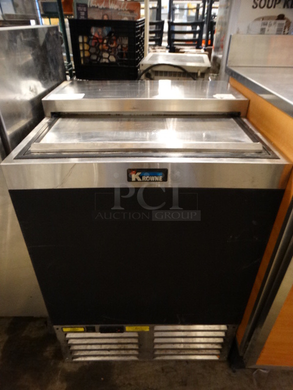 NICE! Krowne Model MC24B Stainless Steel Commercial Back Bar Cooler w/ Sliding Lid. 115 Volts, 1 Phase. 24x24x34. Tested and Powers On But Does Not Get Cold 