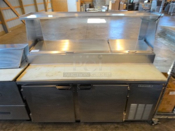 AWESOME! Beverage Air Model DP67 Stainless Steel Commercial Pizza Prep Table w/ Overshelf on Commercial Casters. 115 Volts, 1 Phase. 67x32x59. Tested and Working!