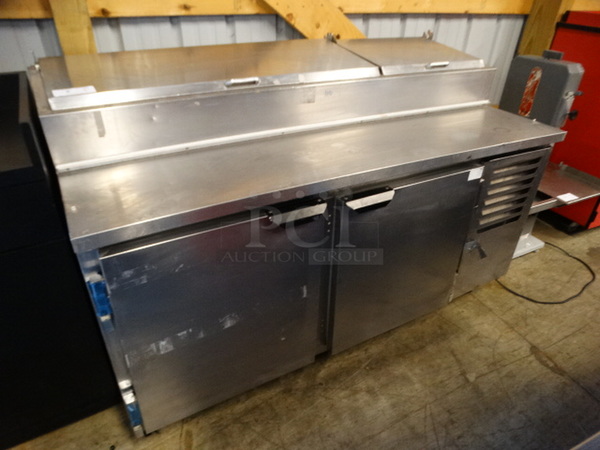 GREAT! Beverage Air Model DP67 Stainless Steel Commercial Pizza Prep Table on Commercial Casters. 115 Volts, 1 Phase. 67x32x44. Tested and Working!