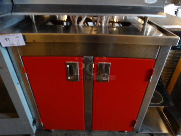 Stainless Steel Commercial Stand w/ 2 Red Doors. 30x37x34.5