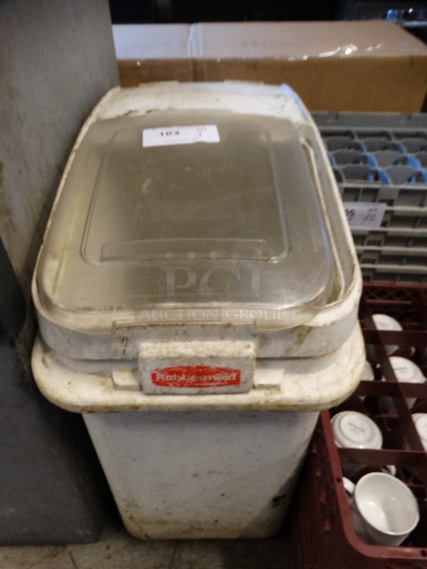 Rubbermaid White Poly Ingredient Bin on Commercial Casters. 16x30x28