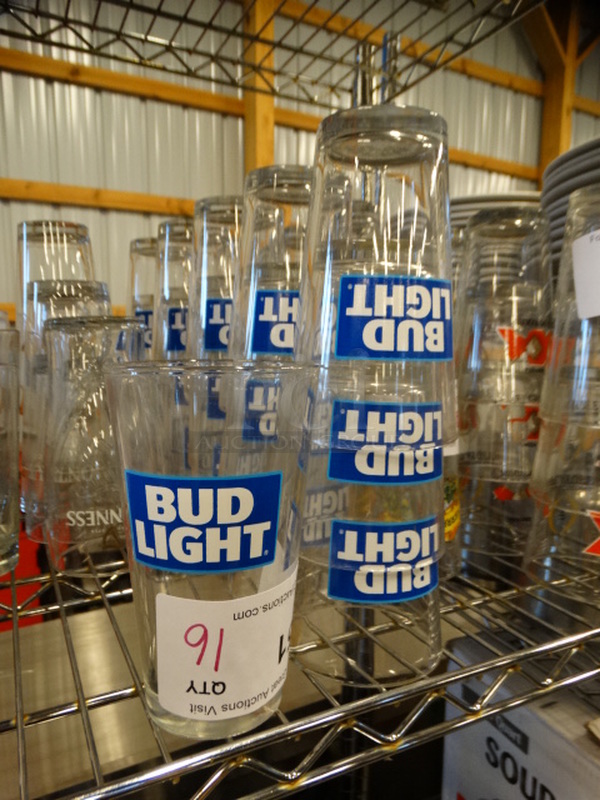 16 Bud Light Beverage Glasses. 3.5x3.5x6. 16 Times Your Bid!