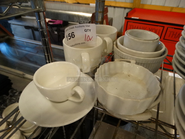 10 Various White Ceramic Mugs, Bowls, Plates. 10 Times Your Bid!