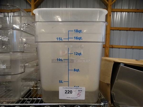 5 Poly 18 Quart Containers. 12x11x13. 5 Times Your Bid!