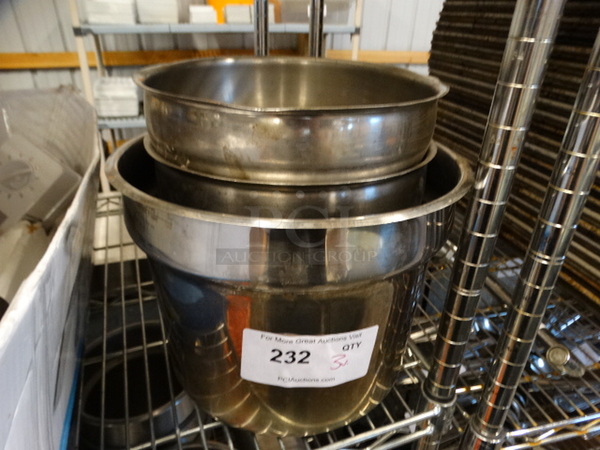 3 Stainless Steel Cylindrical Drop In Bins. Includes 9.5x9.5x8. 3 Times Your Bid!