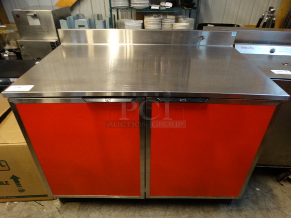 NICE! 2010 Duke Model RUF-48M Stainless Steel Commercial 2 Door Work Top Cooler on Commercial Casters. 120 Volts, 1 Phase. 48x30x40. Tested and Powers On But Does Not Get Cold