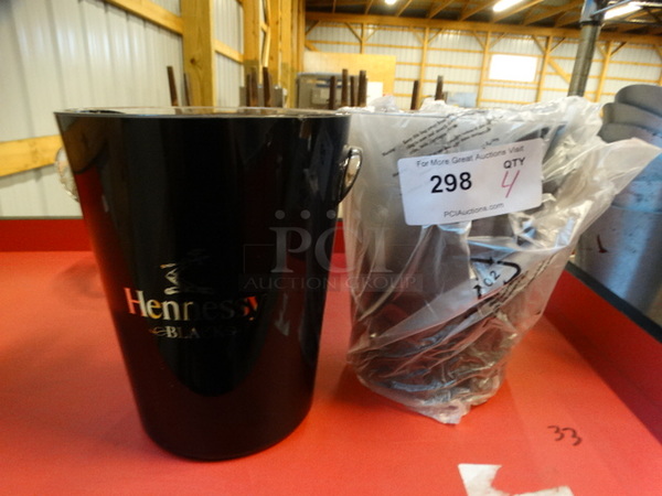 4 BRAND NEW! Black and Clear Hennessy Ice Buckets. 8.5x7.5x10. 4 Times Your Bid!