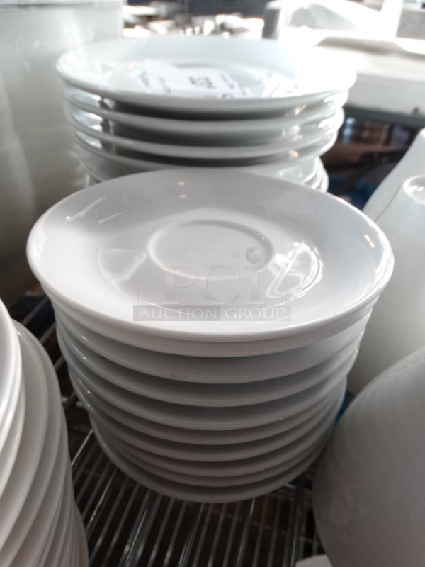 11 White Ceramic Saucers. 4.5x4.5x1. 11 Times Your Bid!