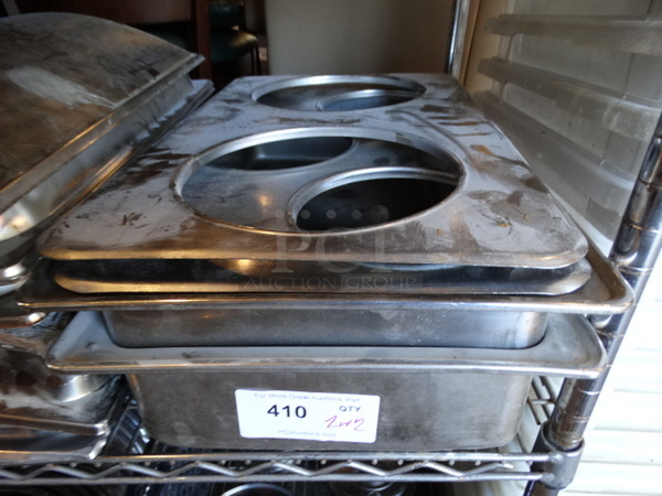 2 Stainless Steel Full Size Drop In Bins w/ 2 Top Pieces. 1/1x4. 2 Times Your Bid!