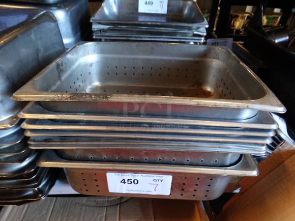 7 Stainless Steel Perforated 1/2 Size Drop In Bins. 1/2x4. 7 Times Your Bid!