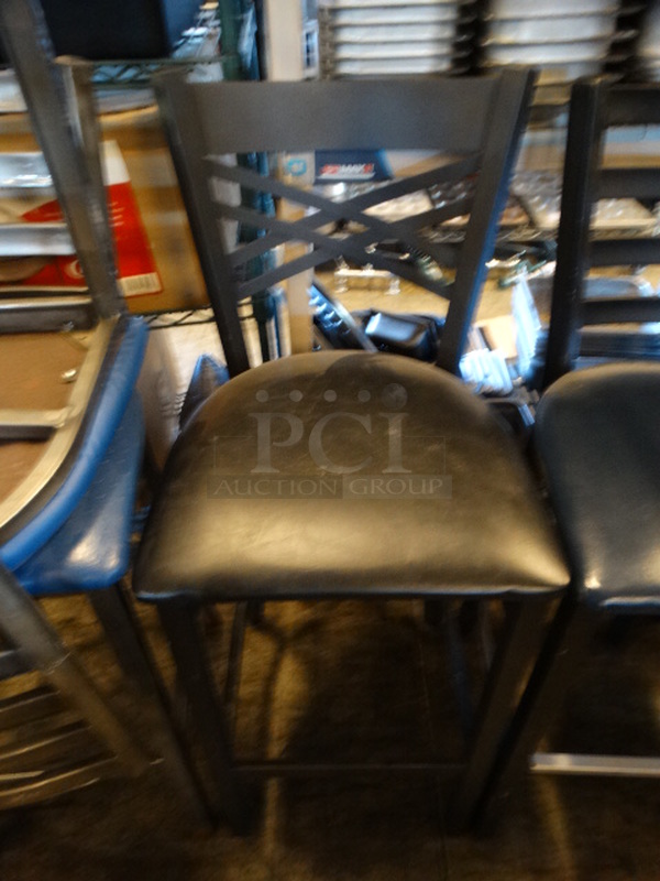 2 Metal Black Bar Height Chairs w/ Black Seat Cushion. 17x18x42. 2 Times Your Bid!