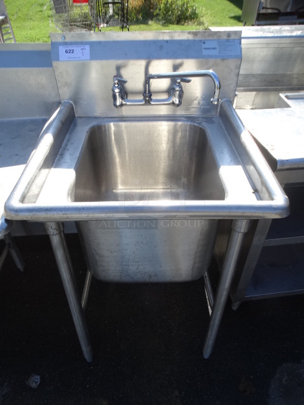 Stainless Steel Single Bay Sink w/ Faucet and Handles. 25x26.5x47