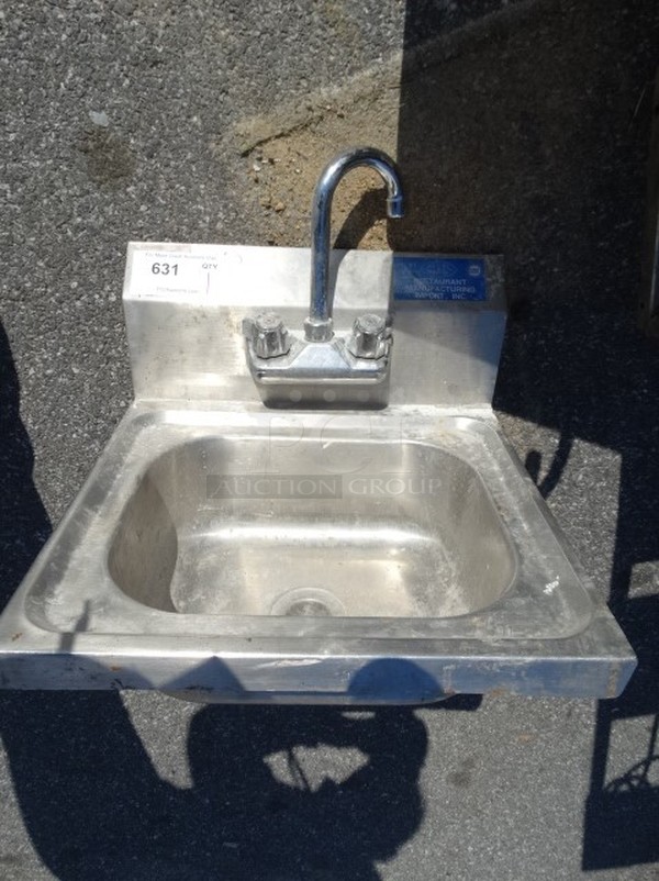 Stainless Steel Single Bay Wall Mount Sink w/ Faucet and Handles. 16x17x19