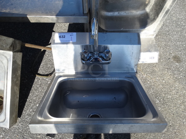 Stainless Steel Single Bay Wall Mount Sink w/ Faucet and Handles. 17x15.5x19