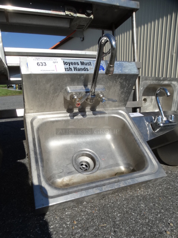 Stainless Steel Single Bay Wall Mount Sink w/ Faucet and Handles. 17.5x15.5x22