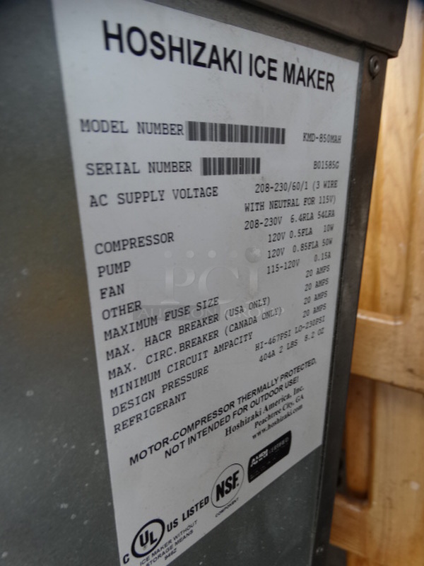 GREAT! Hoshizaki Model KMD-850MAH Stainless Steel Commercial Ice Machine Head. 208-230 Volts, 1 Phase. 30x25x28.5 - Image 6 of 7