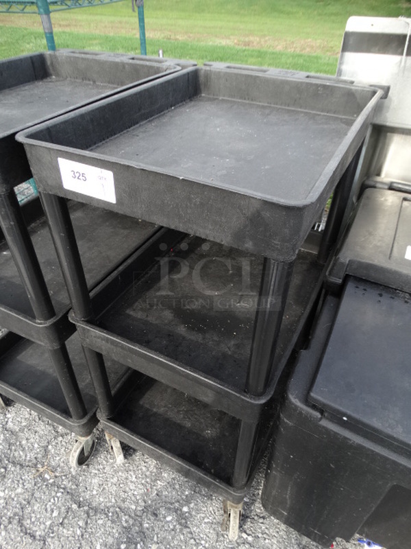 Black Poly 3 Tier Cart w/ Push Handle on Commercial Casters. 19x28x39 - Image 2 of 5