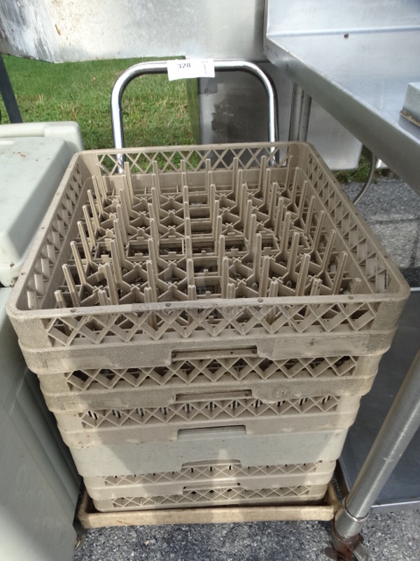 Tan Poly Dish Caddie Cart w/ Push Handle and 5 Caddies. 22x26x34 - Image 1 of 3