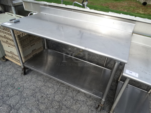 Stainless Steel Commercial Table w/ Vegetable Slicer Mount, Undershelf and Backsplash on Commercial Casters. 60x30x39 - Image 2 of 6