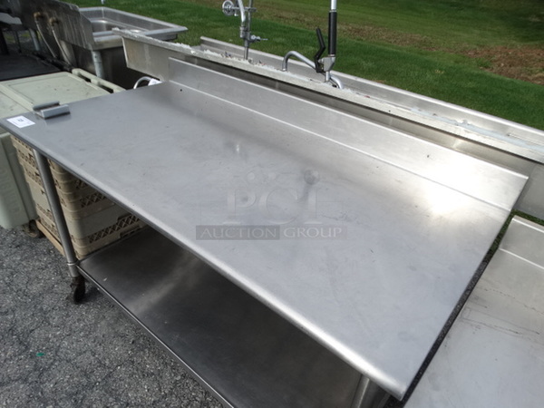 Stainless Steel Commercial Table w/ Vegetable Slicer Mount, Undershelf and Backsplash on Commercial Casters. 60x30x39 - Image 3 of 6