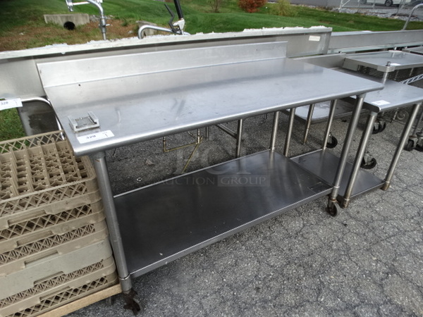 Stainless Steel Commercial Table w/ Vegetable Slicer Mount, Undershelf and Backsplash on Commercial Casters. 60x30x39 - Image 4 of 6