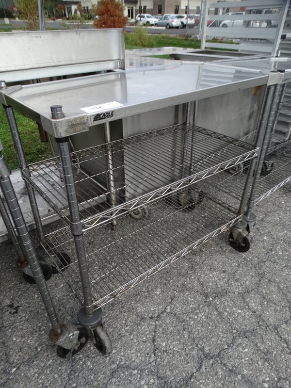 Chrome Finish 2 Tier Metro Shelving Unit on Commercial Casters. 36x18x35. BUYER MUST DISMANTLE. PCI CANNOT  DISMANTLE FOR SHIPPING. PLEASE CONSIDER FREIGHT CHARGES.  - Image 3 of 4