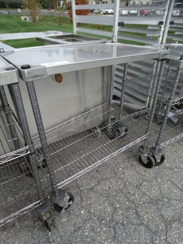 Chrome Finish 2 Tier Metro Shelving Unit on Commercial Casters. 30x18x35. BUYER MUST DISMANTLE. PCI CANNOT  DISMANTLE FOR SHIPPING. PLEASE CONSIDER FREIGHT CHARGES.  - Image 3 of 5
