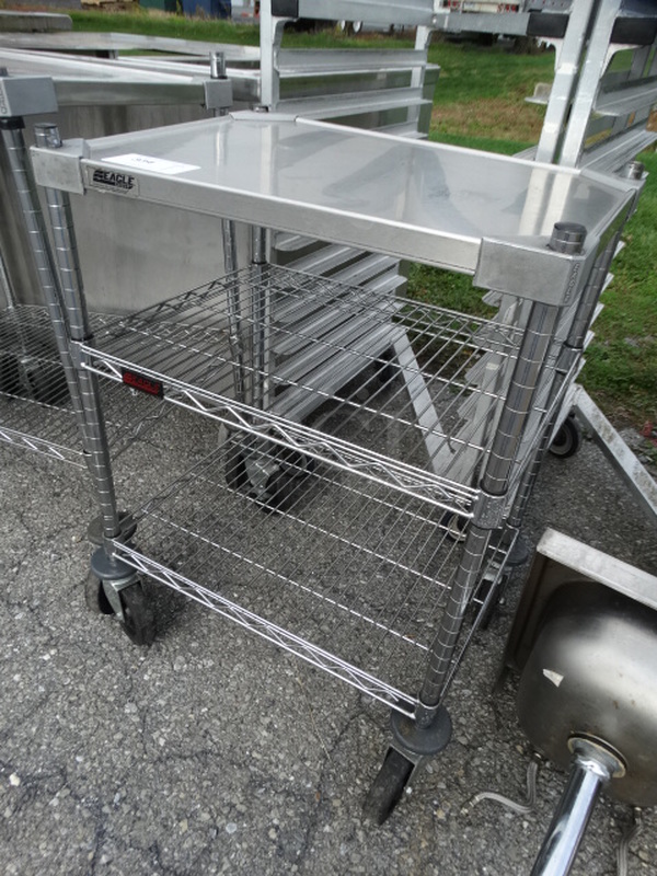 Chrome Finish 2 Tier Metro Shelving Unit on Commercial Casters. 24x18x33.5. BUYER MUST DISMANTLE. PCI CANNOT  DISMANTLE FOR SHIPPING. PLEASE CONSIDER FREIGHT CHARGES.  - Image 2 of 4